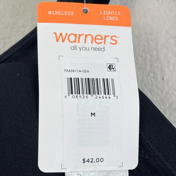 NEW Warners Womens Medium Wireless Lightly Lined Black Bra - Picture 4 of 7